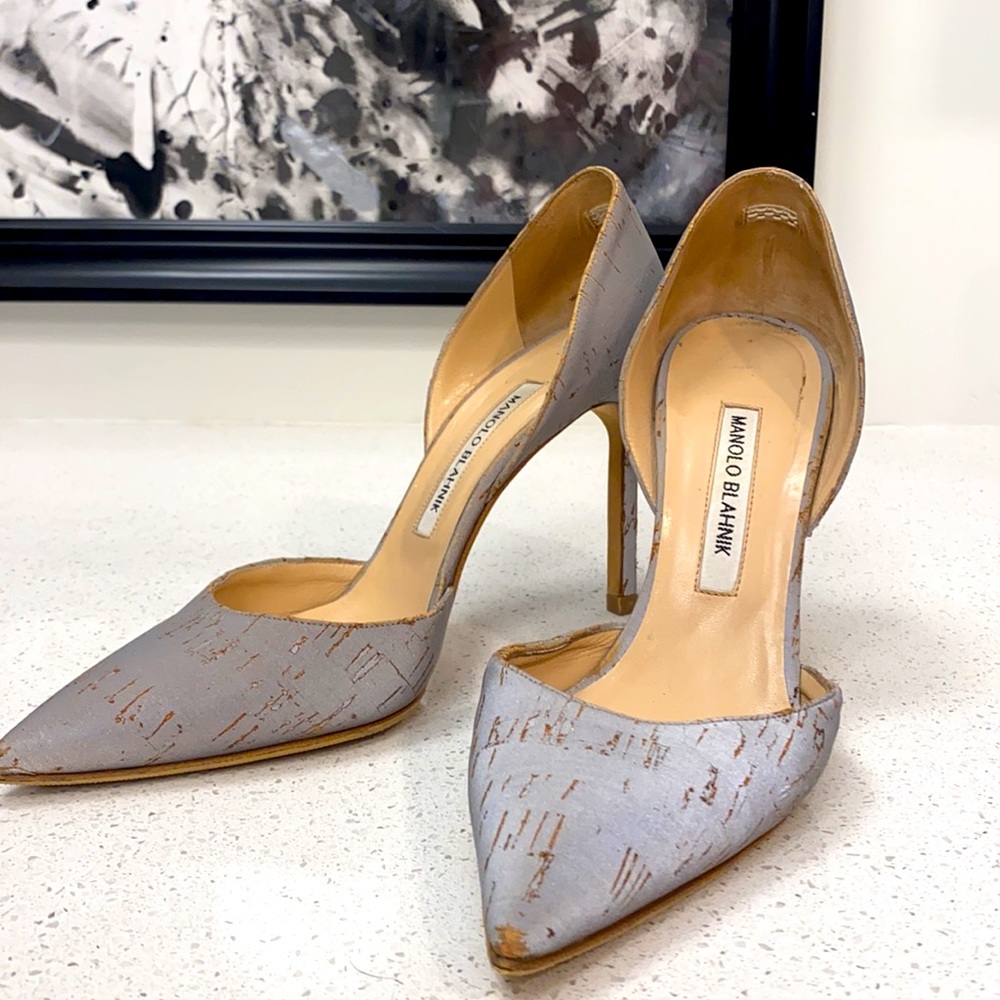 Manolo Blahnik BB Gray Metallic Cork Heel
